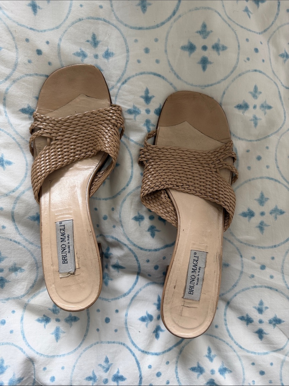 Bruno Magli Tan Woven Leather Slide Mules